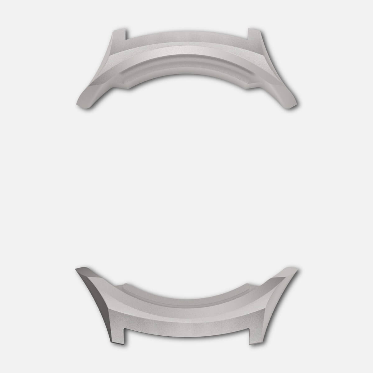 A pair of titanium K-Tail end pieces designed for watch straps.