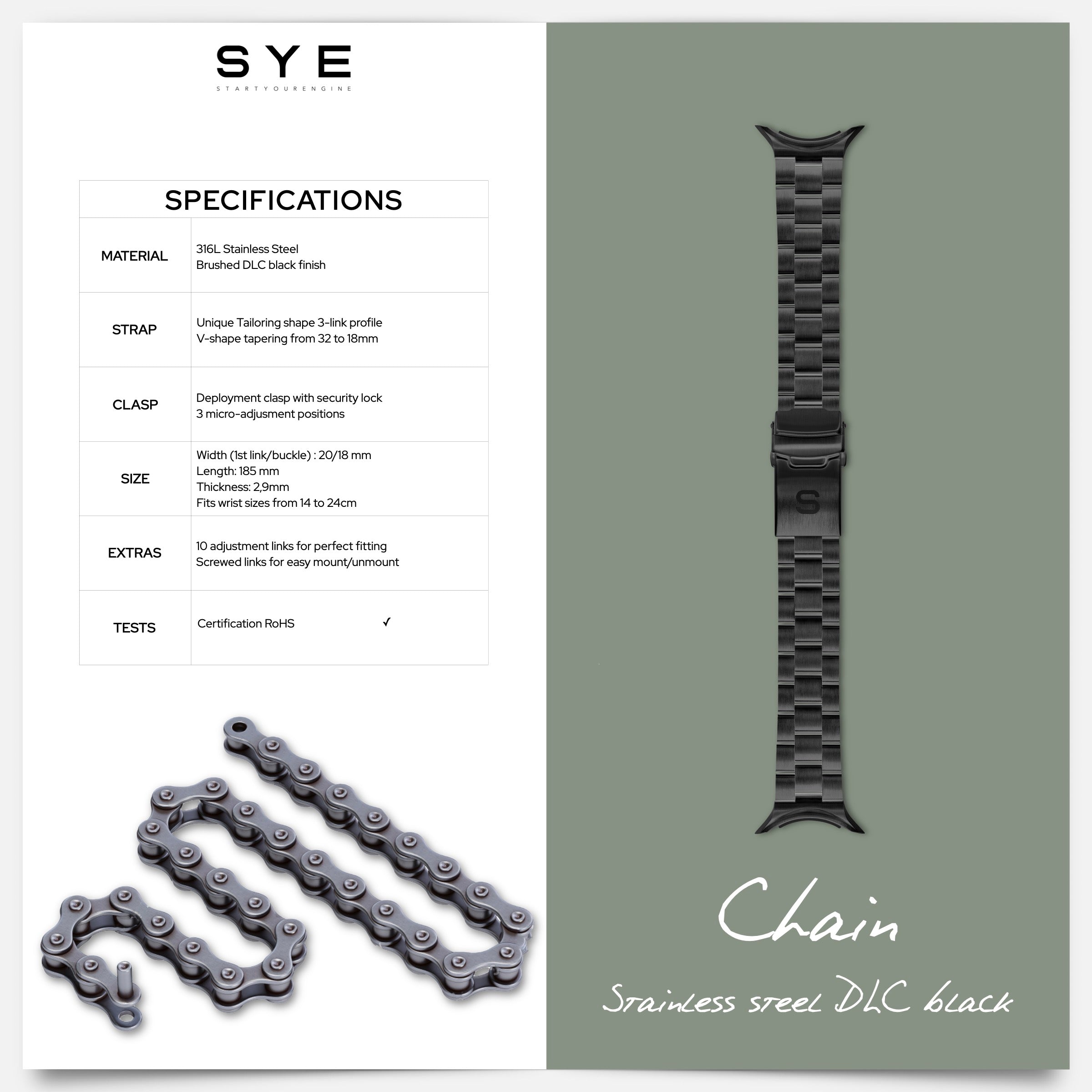 Fastback Chain bracelet DLC black [stainless steel]