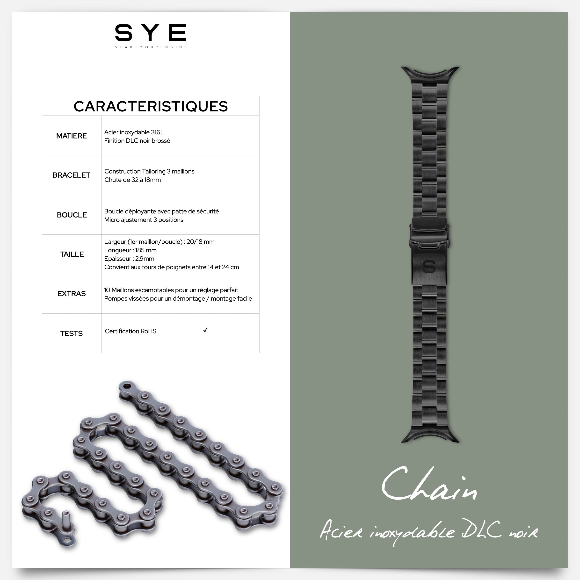 Fastback Chain bracelet DLC black [stainless steel]