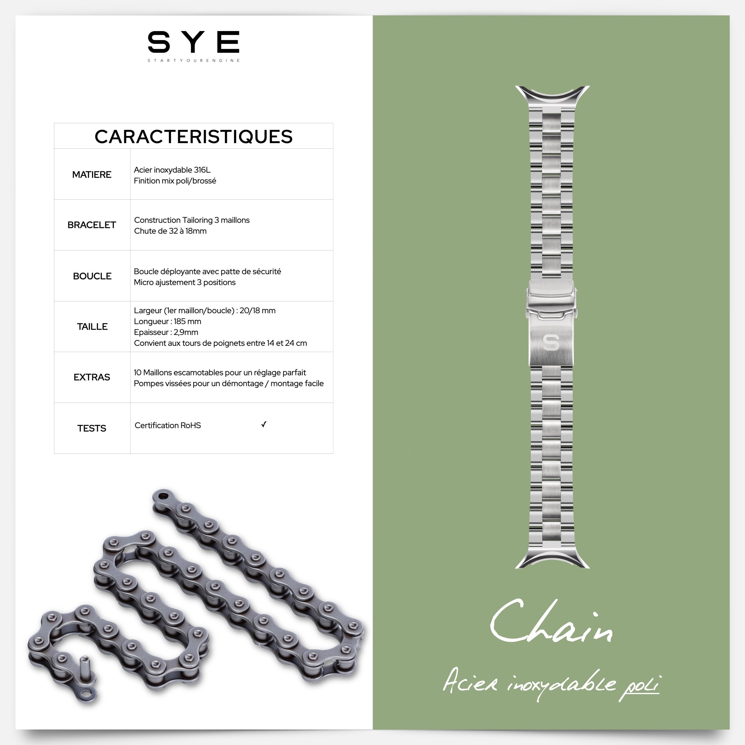 Fastback Chain bracelet polished [stainless steel]