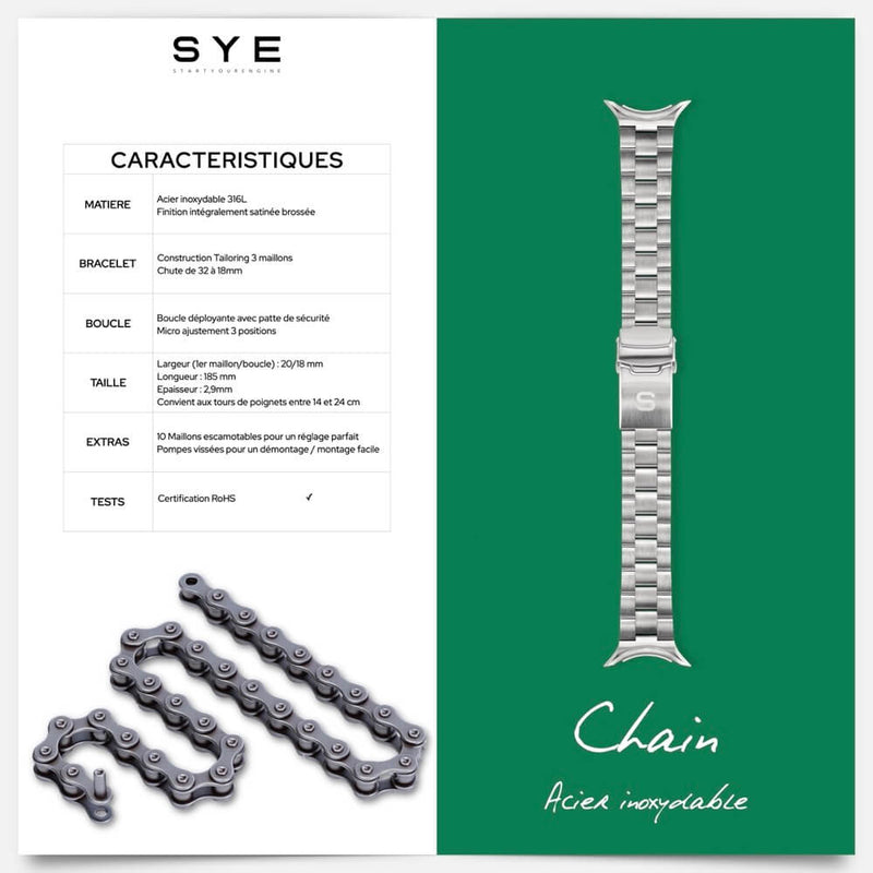 Caractéristique techniques bracelet Fastback™  Chain acier inoxydable
