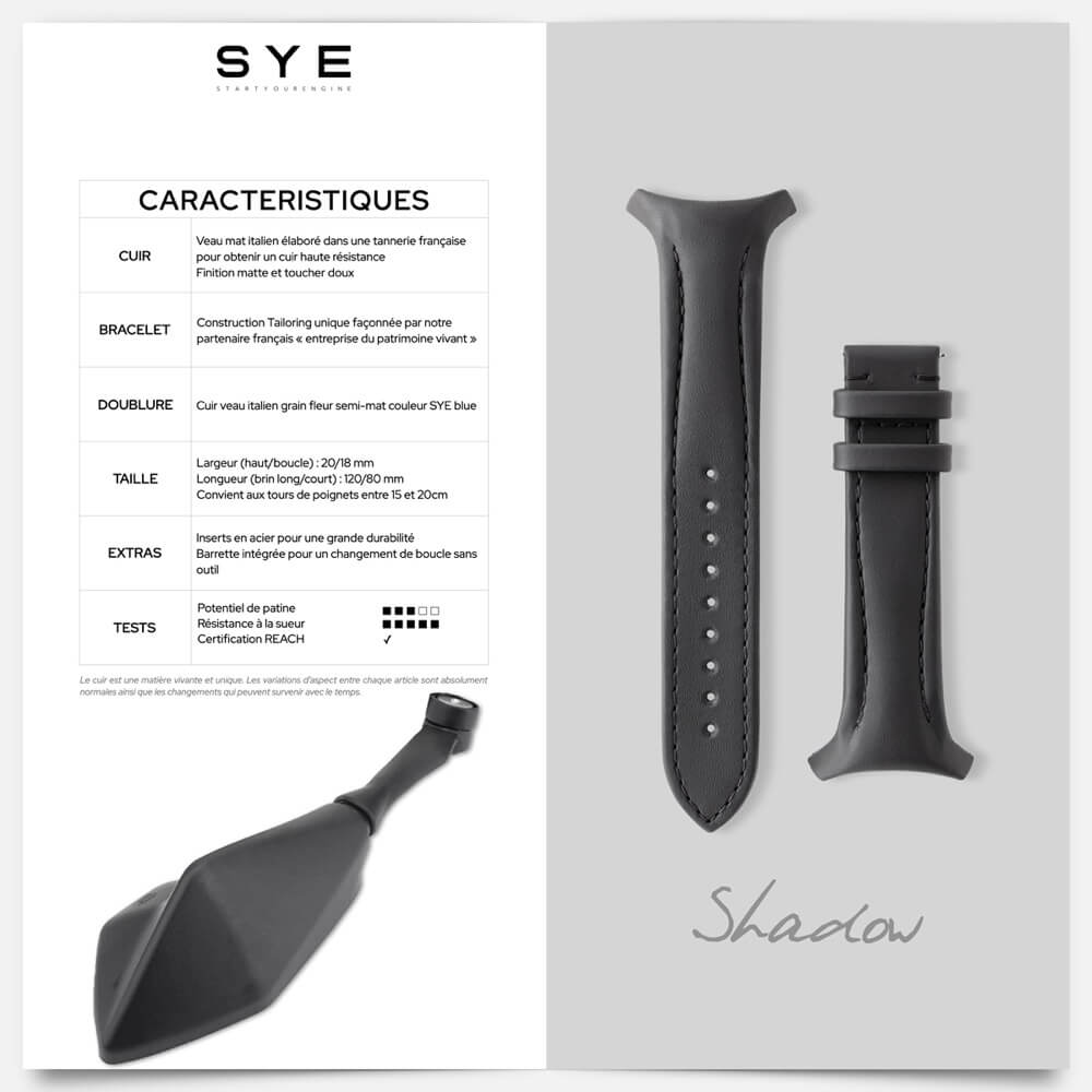 Caractéristiques techniques SYE [Start Your Engine] Fastback™  bracelet Shadow