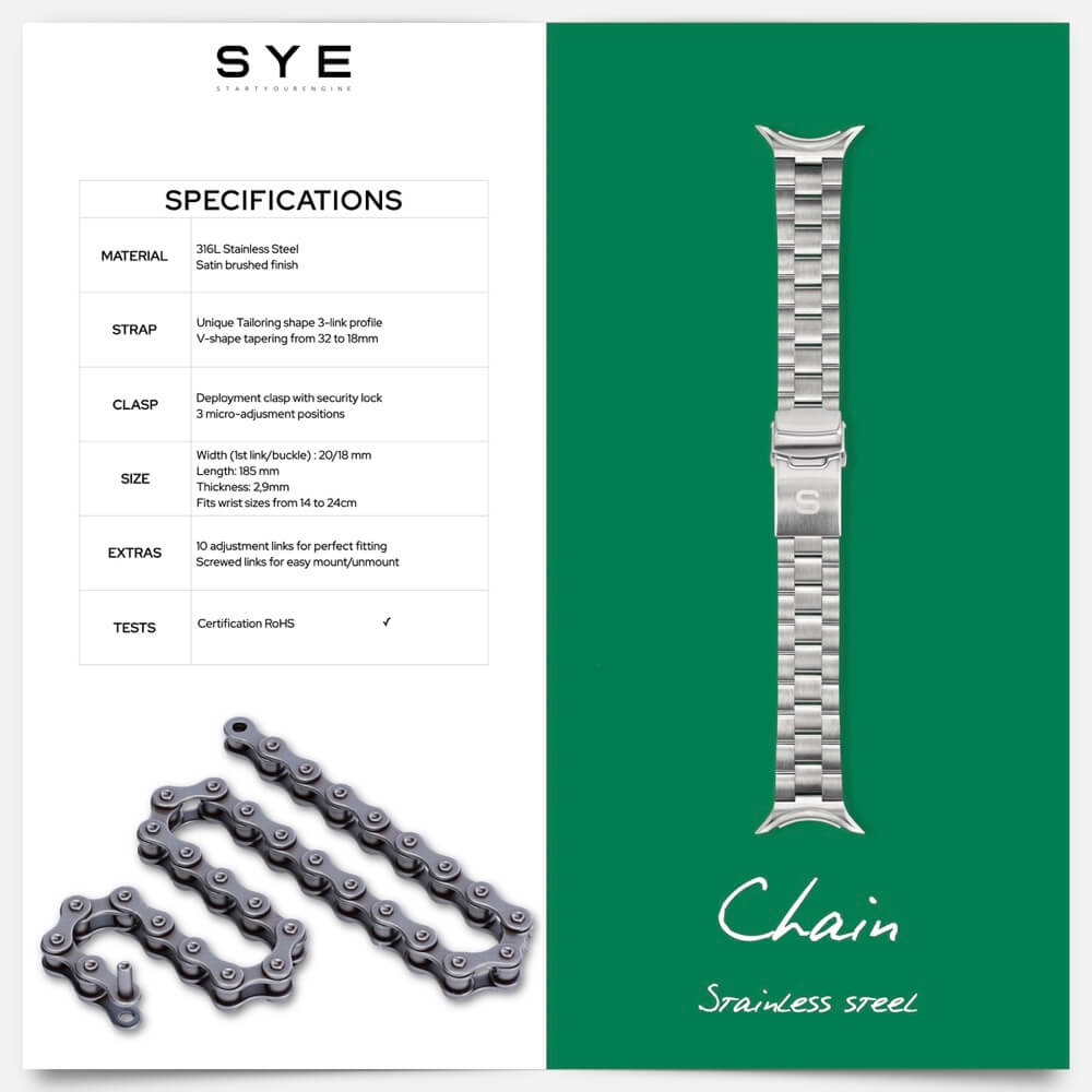 Technical specifications Fastback™  bracelet Chain stainless steel