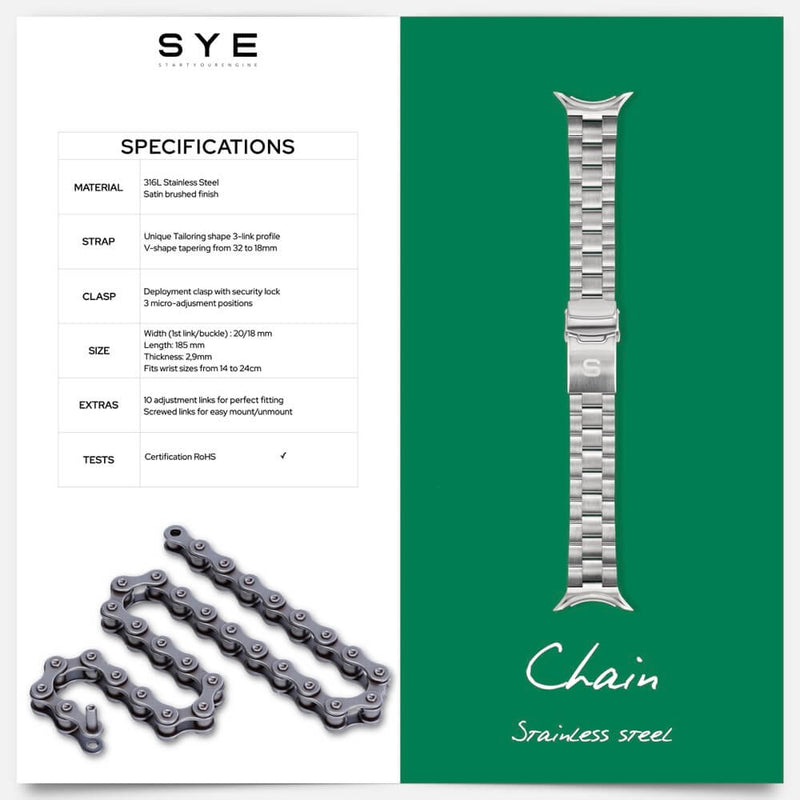 Technical specifications Fastback™  bracelet Chain stainless steel