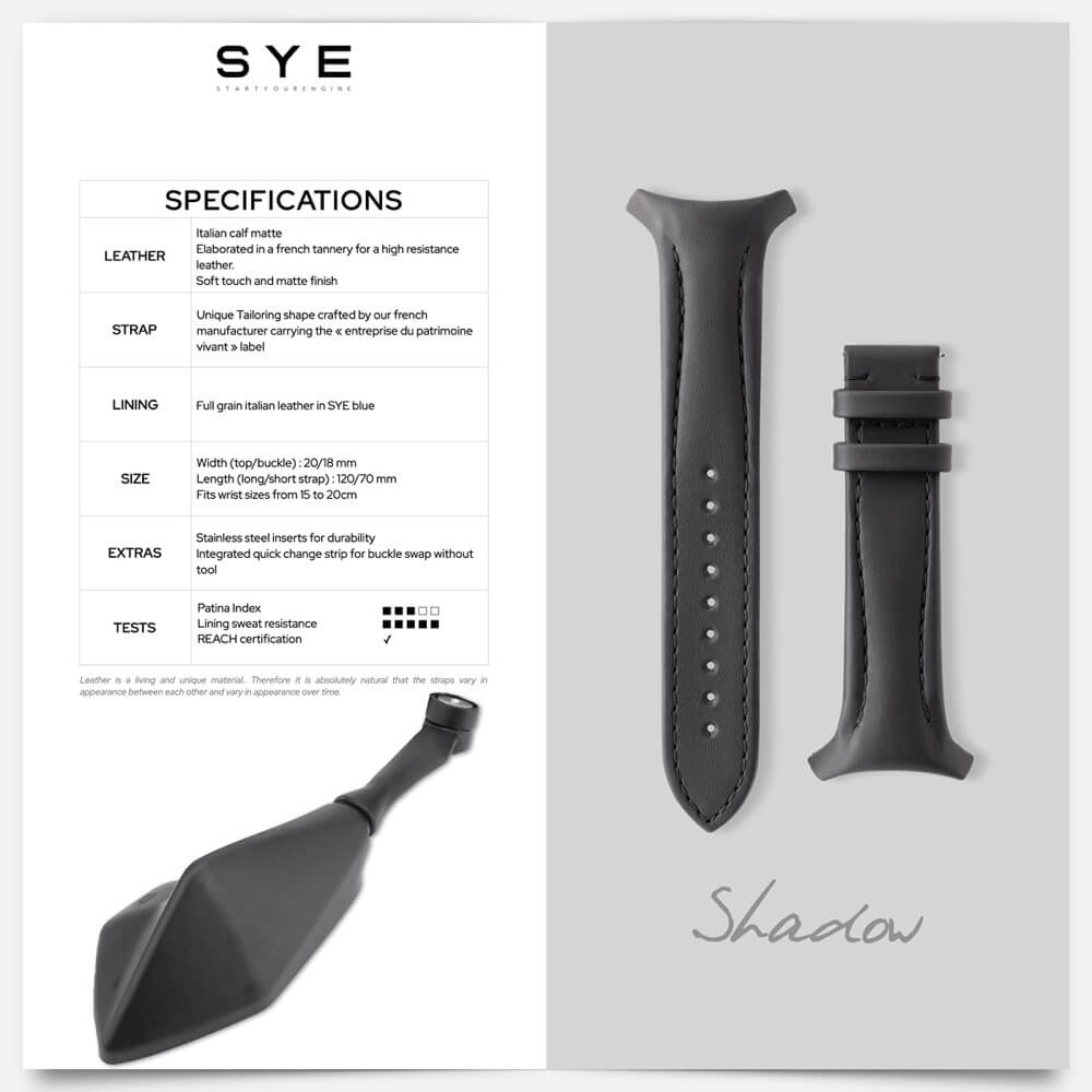 Technical specifications SYE [Start Your Engine] Fastback™  strap Shadow